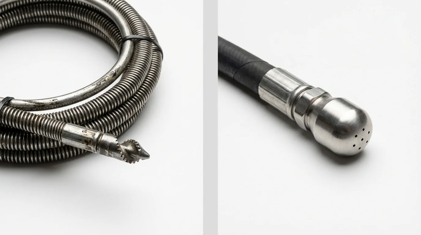 Drain snake cable and hydro jetting nozzle used for drain cleaning in Beaverdale, PA
