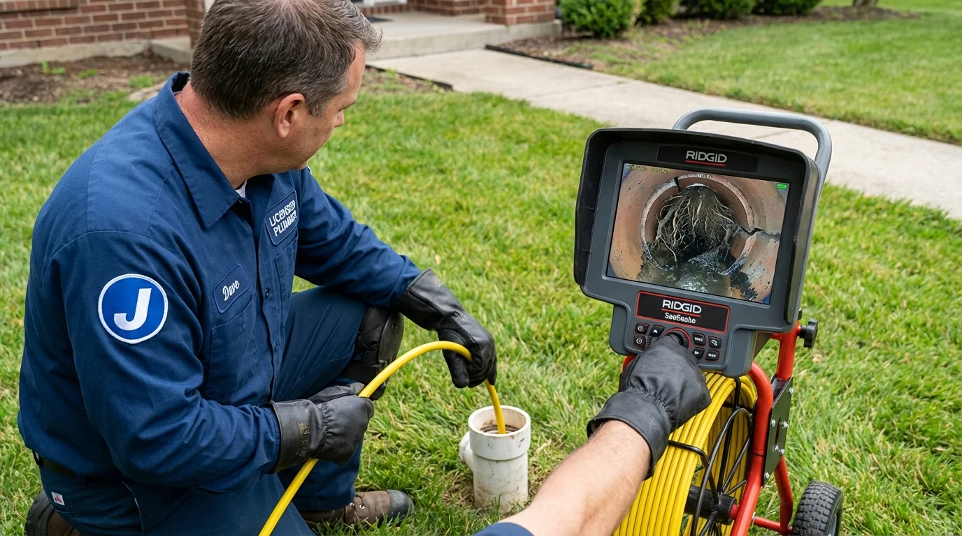 Sewer camera inspection being performed by Johns Plumbing LLC in Beaverdale