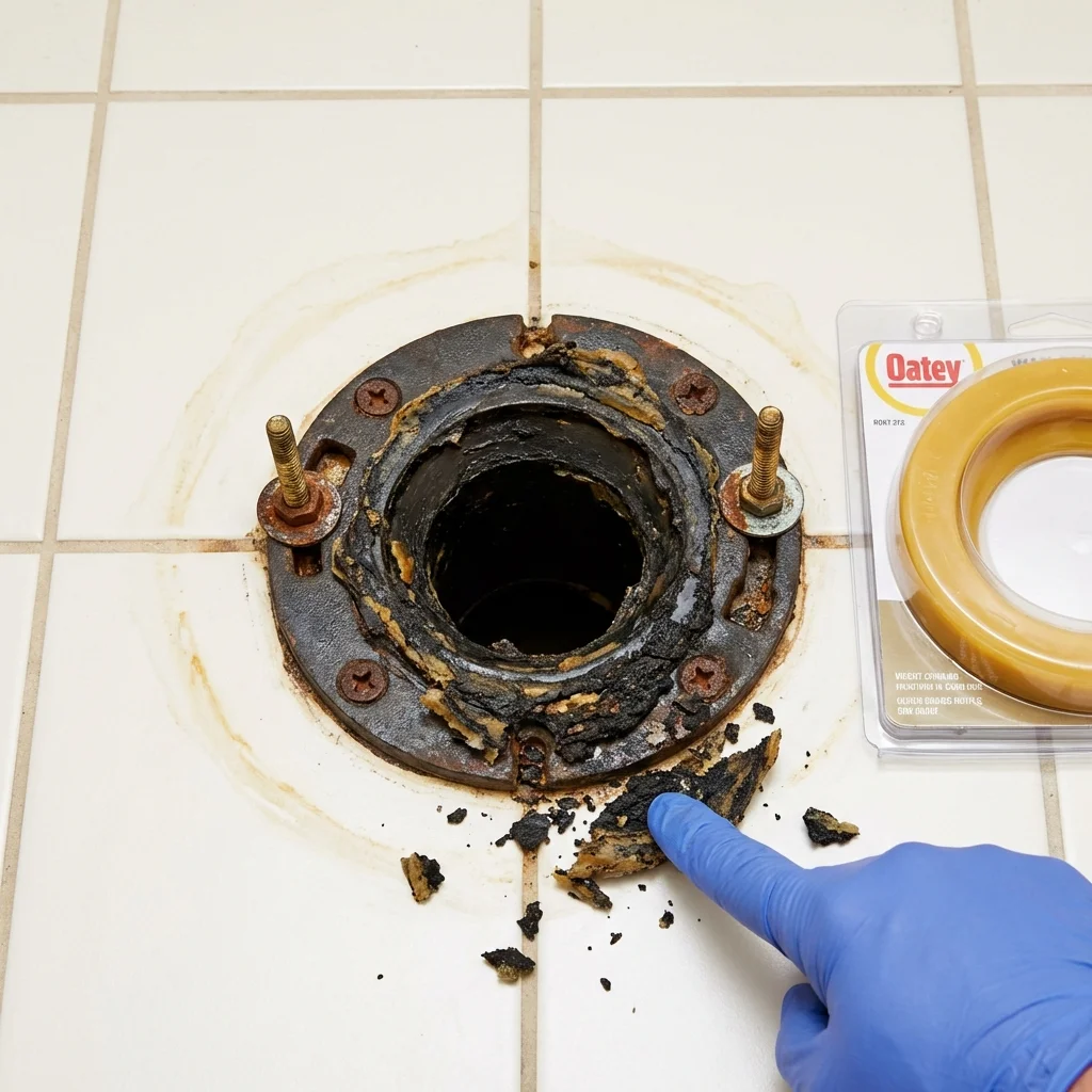 Failed wax ring showing water seepage at the base of a toilet in a Beaverdale, PA home