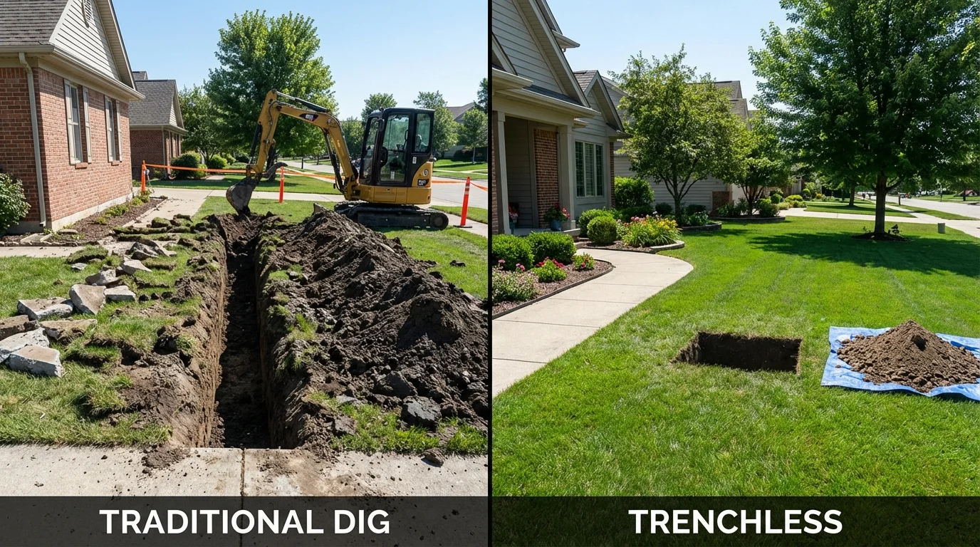 Trenchless sewer repair with minimal yard damage versus traditional excavation in Beaverdale, PA